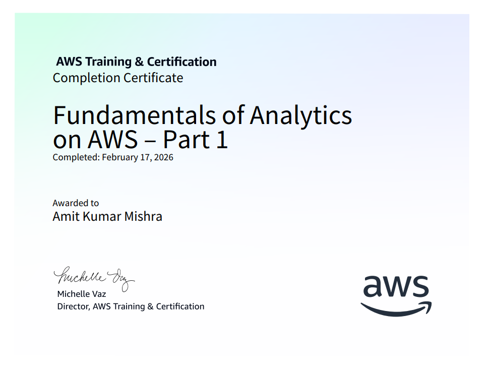 AWS Fundamentals of Analytics Certificate