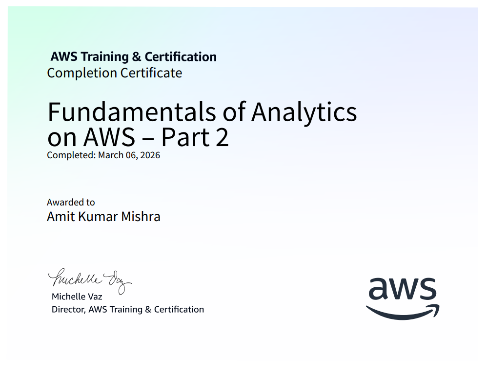 AWS Fundamentals of Analytics Part 2 Certificate
